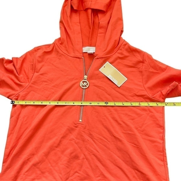 NWT Michael Kors Orange 1/4 Zip Short Sleeve With Hood - Picture 12 of 15